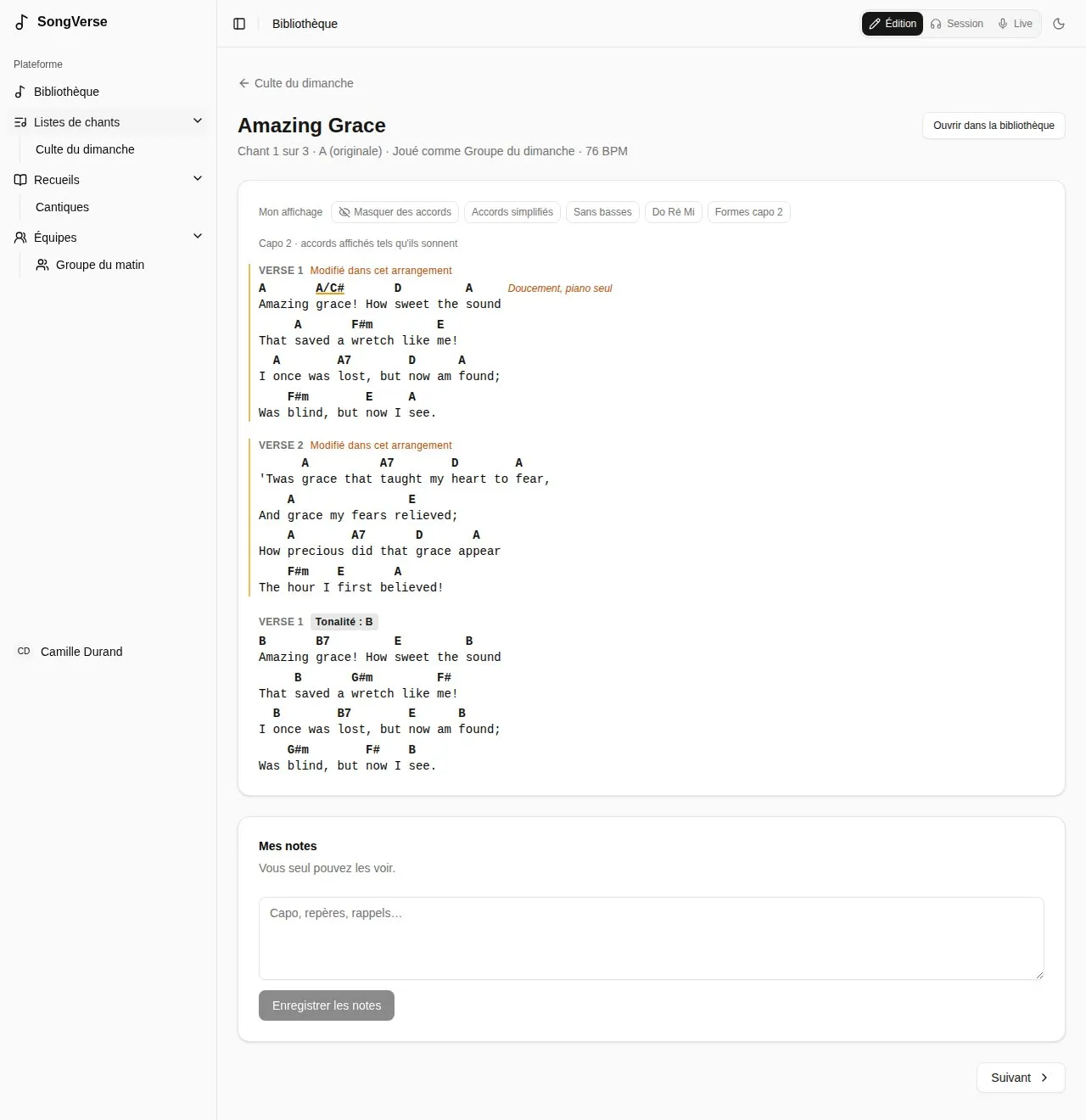 Un chant dans une liste