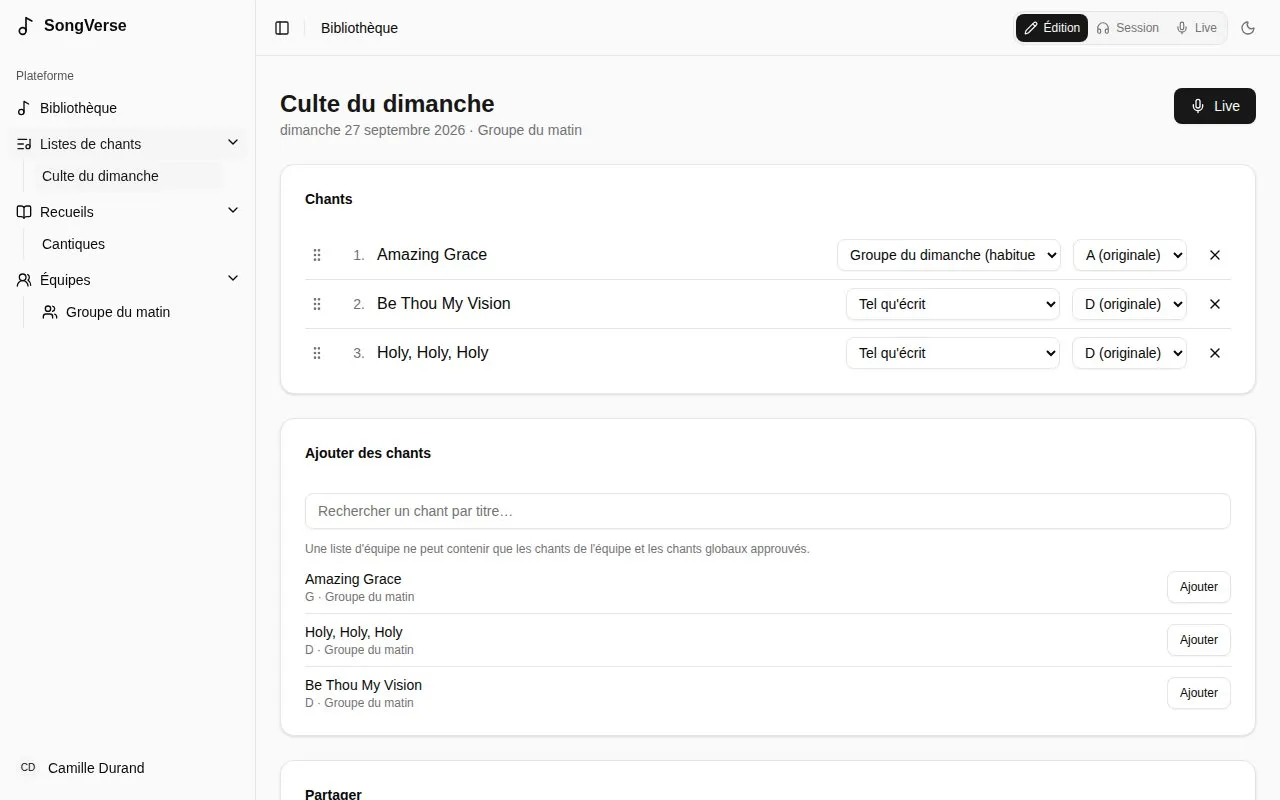 Une liste de chants